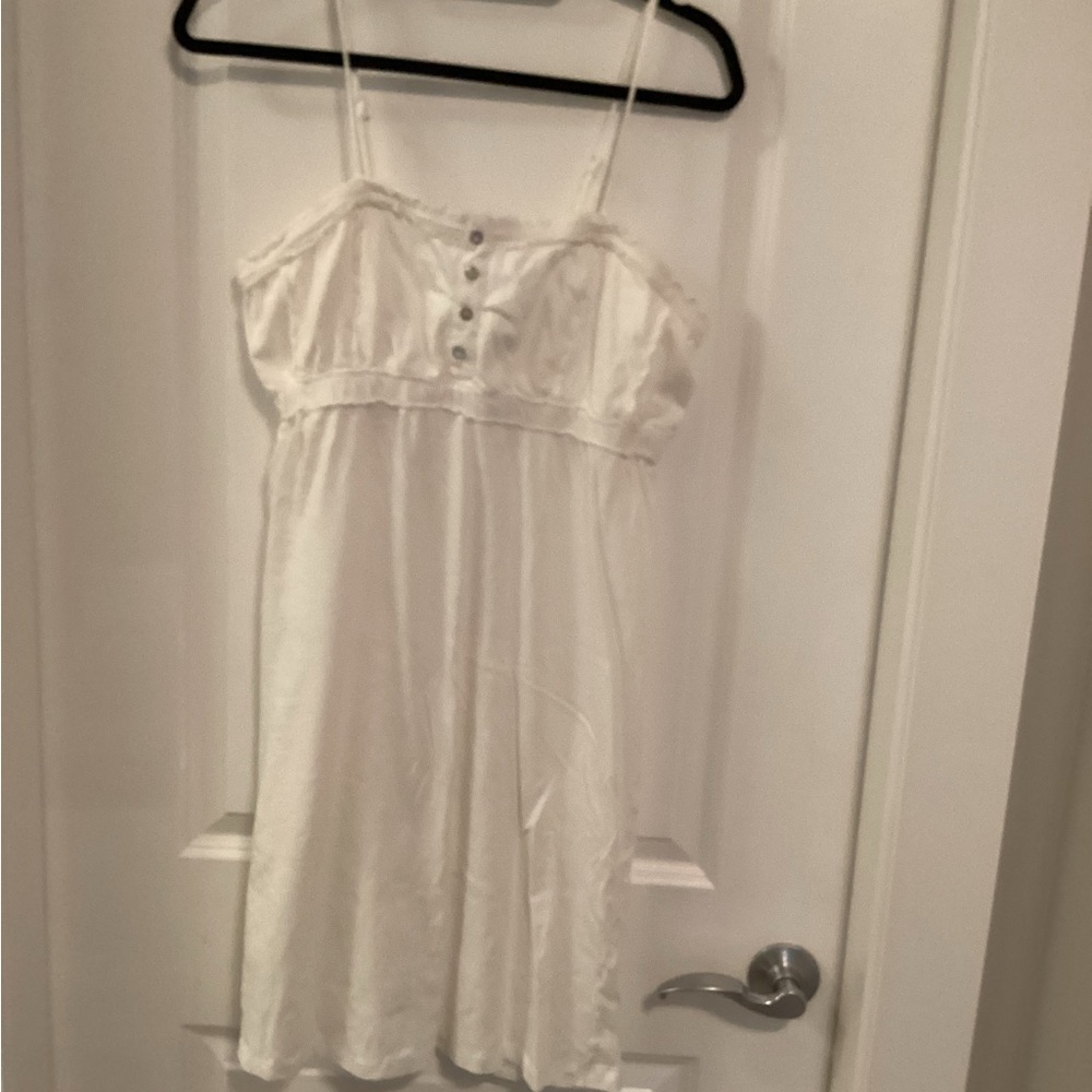 Women's White Lace-Trim Chemise with Button Front